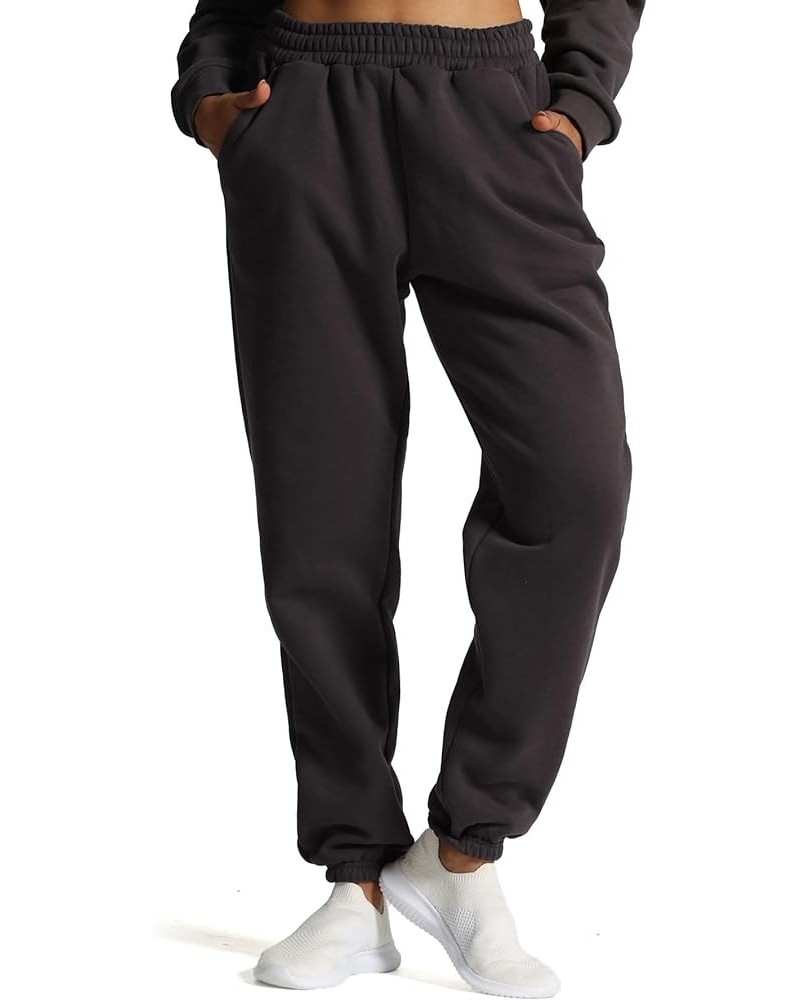 Sweatpants for Women with Pocket High Waisted Baggy Jogger Fleece Lined Cotton Cloud Lounge Pants Iron Grey $20.25 Activewear