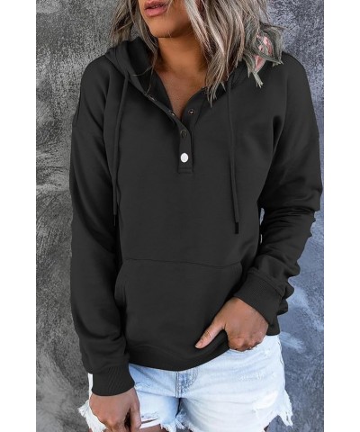 Womens Hooded Button Collar Drawstring Hoodies Casual Long Sleeve Sweatshirts Fall Pullover Clothes Black $11.60 Hoodies & Sw...