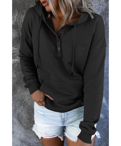 Womens Hooded Button Collar Drawstring Hoodies Casual Long Sleeve Sweatshirts Fall Pullover Clothes Black $11.60 Hoodies & Sw...