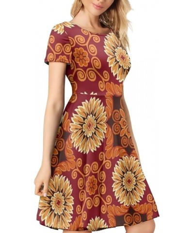 Women's Summer Casual T-Shirt Dresses Loose Swing Graphic Print Short Sleeve Plus Size Dress Indian Flower $19.13 Dresses