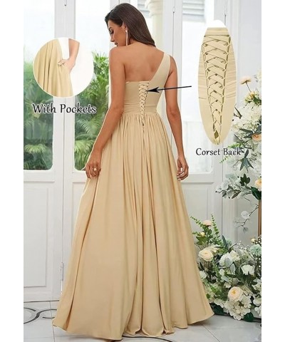 One Shoulder Bridesmaid Dresses with Slit Long A-line Pleated Chiffon Formal Party Dresses YO037 Dusty Blue $23.10 Dresses