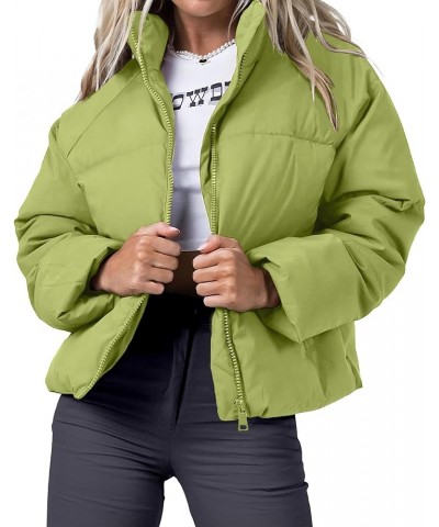 Women's Winter Cropped Puffer Jacket 2023 Long Sleeve Lightweight Zip Short Jacket Coat with Pockets Light Green $27.53 Jackets