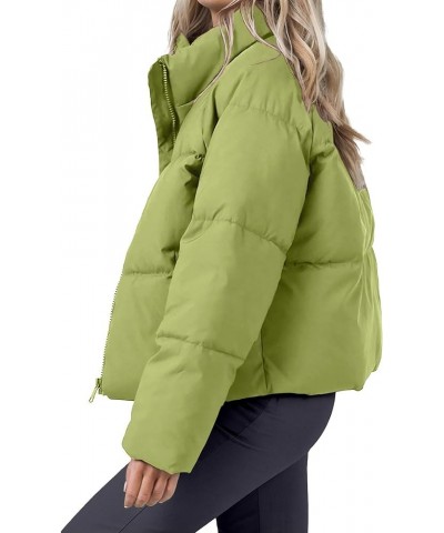 Women's Winter Cropped Puffer Jacket 2023 Long Sleeve Lightweight Zip Short Jacket Coat with Pockets Light Green $27.53 Jackets