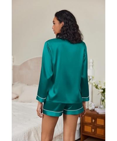 Silk Pajamas Womens Long Sleeve Sleepwear Soft Satin Button Down Loungewear 2 Piece Pjs Shorts Set S-XXL Blue Green $19.79 Li...