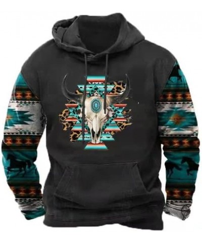 Western Aztec Printed Long Sleeve Hooded Sweatshirts Tribal Ethnic Color Block Matching Pullover Style28 $13.86 Hoodies & Swe...