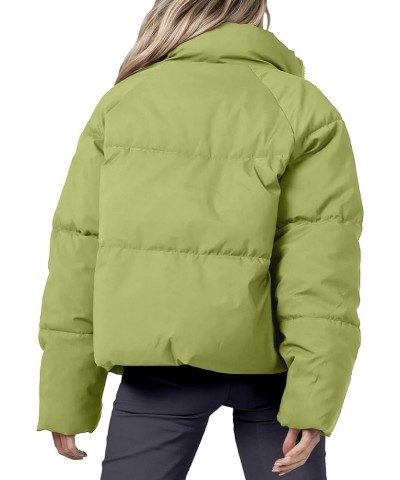 Women's Winter Cropped Puffer Jacket 2023 Long Sleeve Lightweight Zip Short Jacket Coat with Pockets Light Green $27.53 Jackets