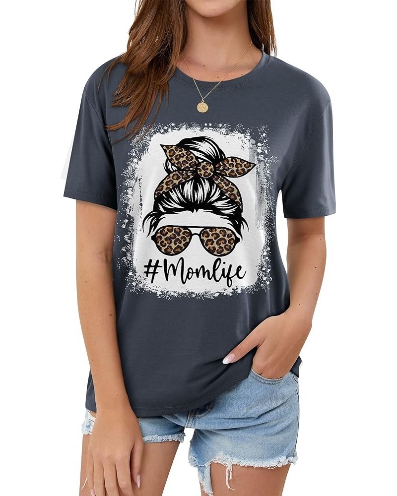 Mama Bleached Shirts for Women Vintage T Shirts Skull Messy Bun Mom Graphic Tees Tops M-grey $10.39 Hoodies & Sweatshirts