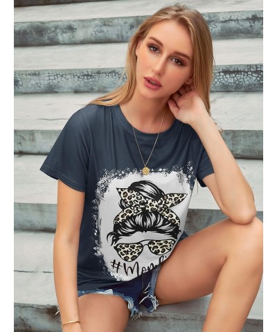 Mama Bleached Shirts for Women Vintage T Shirts Skull Messy Bun Mom Graphic Tees Tops M-grey $10.39 Hoodies & Sweatshirts