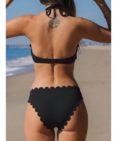 Women's Floral Mid Rise Halter Cutout Bikini Swimsuit Sets Black $15.40 Swimsuits