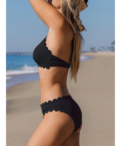 Women's Floral Mid Rise Halter Cutout Bikini Swimsuit Sets Black $15.40 Swimsuits