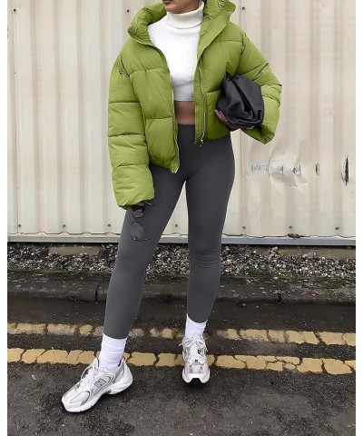 Women's Winter Cropped Puffer Jacket 2023 Long Sleeve Lightweight Zip Short Jacket Coat with Pockets Light Green $27.53 Jackets