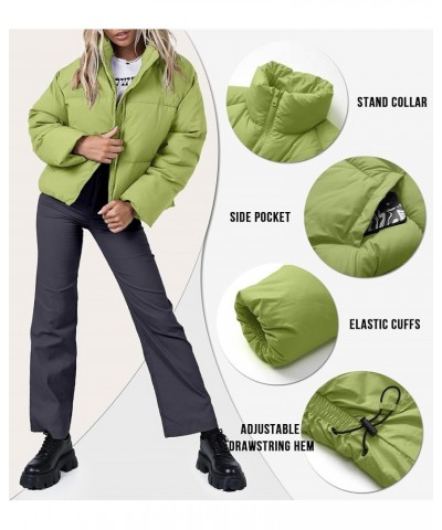 Women's Winter Cropped Puffer Jacket 2023 Long Sleeve Lightweight Zip Short Jacket Coat with Pockets Light Green $27.53 Jackets