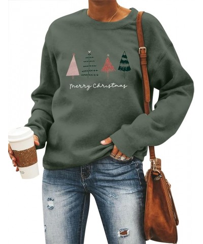 Merry Christmas Sweatshirt Women Christmas Trees Shirt Merry and Bright Sweatshirts Xmas Holiday Party Pullover Blouse Green ...