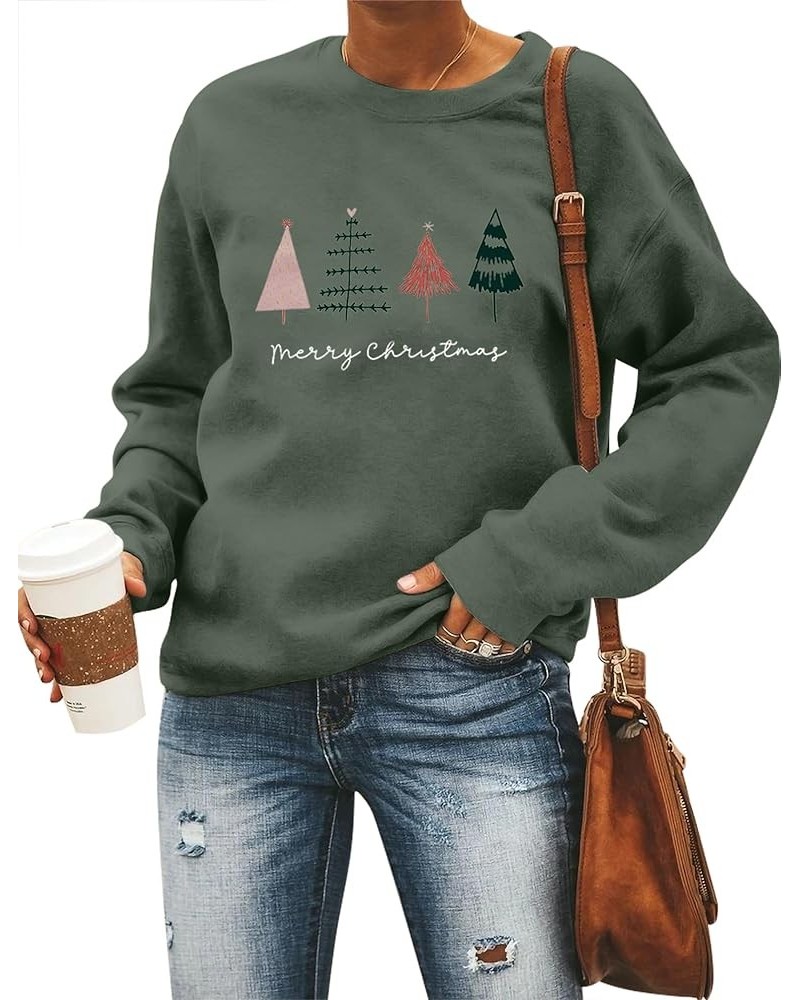 Merry Christmas Sweatshirt Women Christmas Trees Shirt Merry and Bright Sweatshirts Xmas Holiday Party Pullover Blouse Green ...