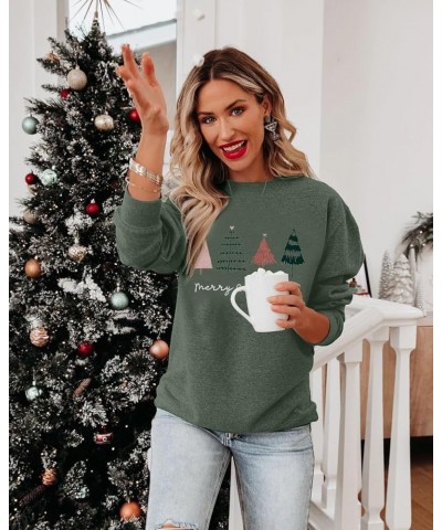 Merry Christmas Sweatshirt Women Christmas Trees Shirt Merry and Bright Sweatshirts Xmas Holiday Party Pullover Blouse Green ...