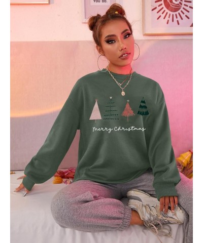 Merry Christmas Sweatshirt Women Christmas Trees Shirt Merry and Bright Sweatshirts Xmas Holiday Party Pullover Blouse Green ...