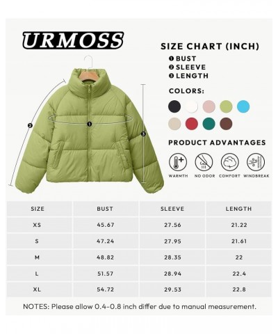 Women's Winter Cropped Puffer Jacket 2023 Long Sleeve Lightweight Zip Short Jacket Coat with Pockets Light Green $27.53 Jackets