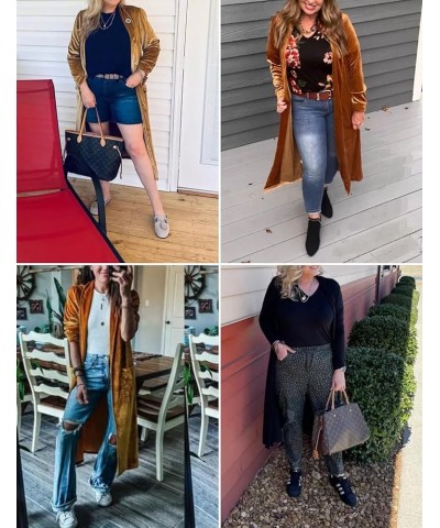 Women’s Long Velvet Cardigan Jacket Open Front Lapel Velvet Cardigan Outwear Blue $20.43 Sweaters