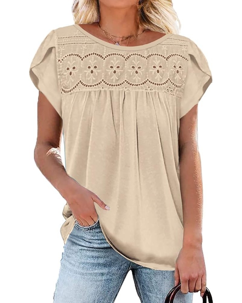 2024 Womens Summer Tunics Tops Short Sleeve Casual T-Shirts Crew Neck Loose Comfy Tee Cute Blouse Beige $13.91 Tops