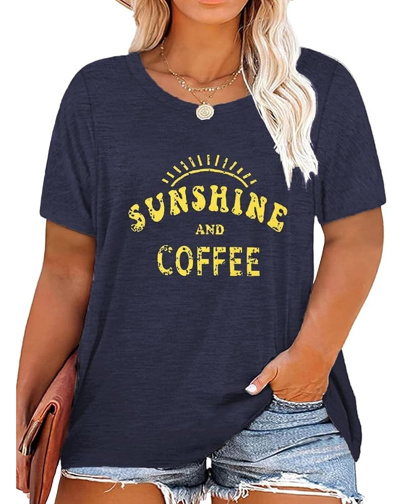 Plus Size Sunshine Coffee Shirts Womens Tshirts Graphic Tees Short Sleeve Summer Tunic Tops Dark Blue $16.23 Tops