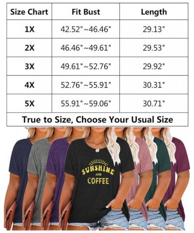 Plus Size Sunshine Coffee Shirts Womens Tshirts Graphic Tees Short Sleeve Summer Tunic Tops Dark Blue $16.23 Tops