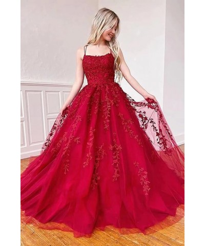 Lace Tulle Prom Dresses Long for Women Spaghetti Straps Ball Gowns A-Line Formal Party Evening Gowns with Train Burnt Orange ...