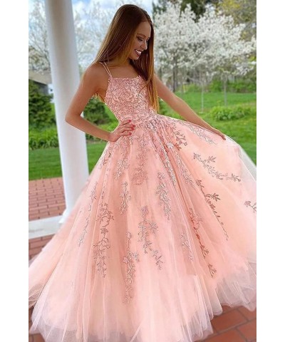 Lace Tulle Prom Dresses Long for Women Spaghetti Straps Ball Gowns A-Line Formal Party Evening Gowns with Train Burnt Orange ...