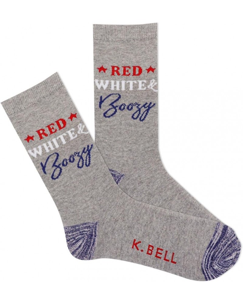 Women's Fun American Classics Crew Socks-1 Pairs-Cool & Cute USA Novelty Gifts Red White and Boozy (Gray Heather) $7.28 Socks