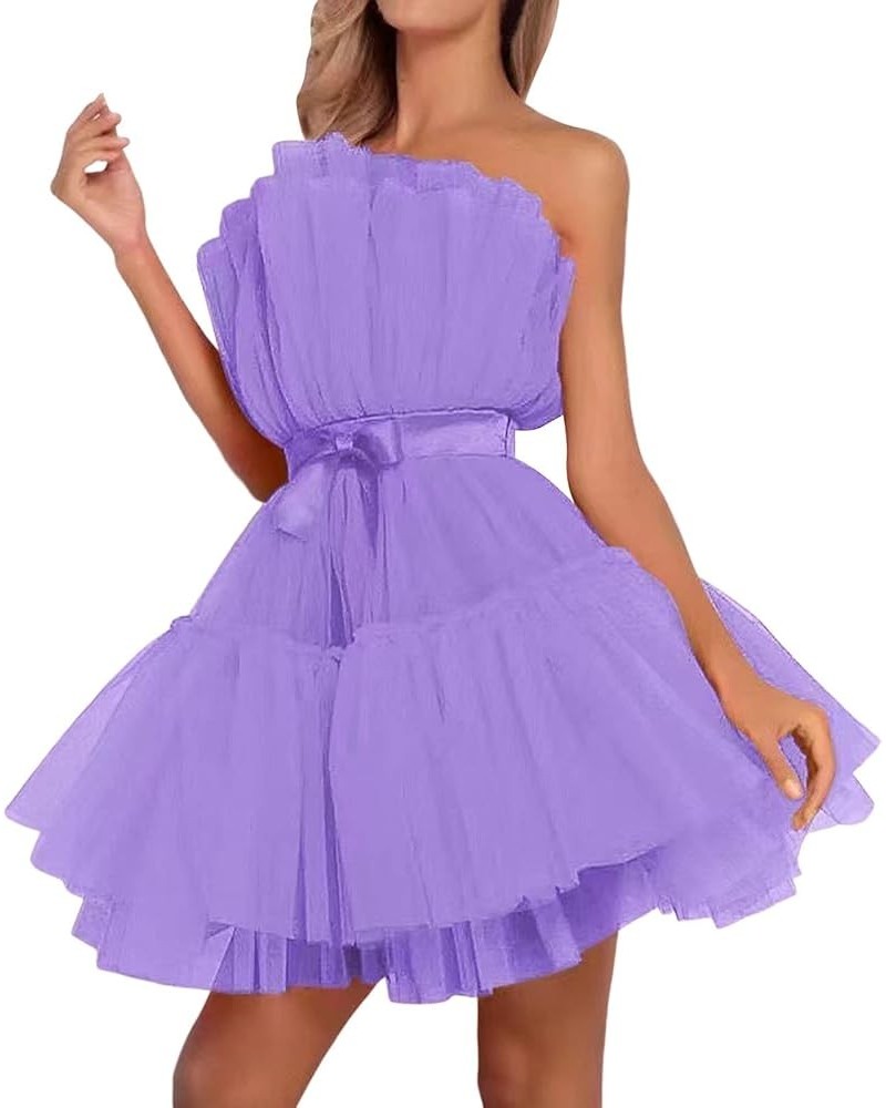 Tulle Dress Women Tutu Dress Birthday Dresses for Women Short Puffy Vintage Prom Dress Strapless Mesh Ruffle Cocktail Party P...