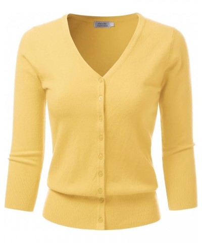 Women's 3/4 Sleeve V-Neck Button Down Knit Sweater Soft Cardigan (S-XXL) Dbt303_babyyellow $17.97 Sweaters