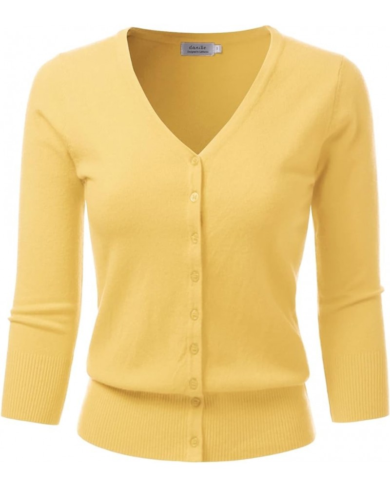 Women's 3/4 Sleeve V-Neck Button Down Knit Sweater Soft Cardigan (S-XXL) Dbt303_babyyellow $17.97 Sweaters