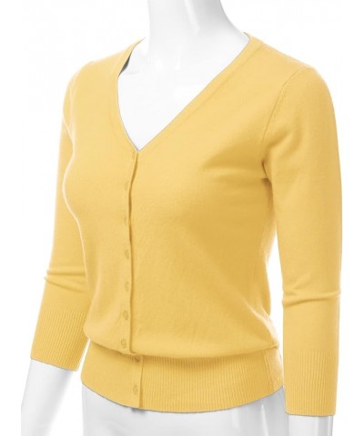 Women's 3/4 Sleeve V-Neck Button Down Knit Sweater Soft Cardigan (S-XXL) Dbt303_babyyellow $17.97 Sweaters