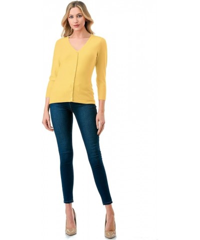 Women's 3/4 Sleeve V-Neck Button Down Knit Sweater Soft Cardigan (S-XXL) Dbt303_babyyellow $17.97 Sweaters