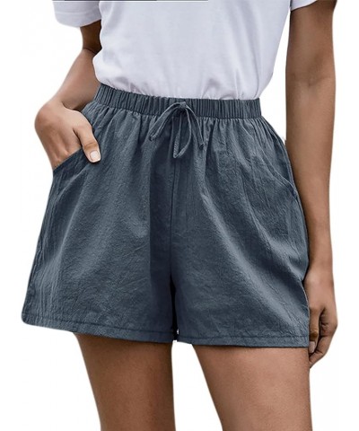 Womens Cotton Linen Shorts Solid Side Pocket Casual Beach Shorts Breathable Loose Fit Cute Travel Dressy Summer Shorts Dark G...