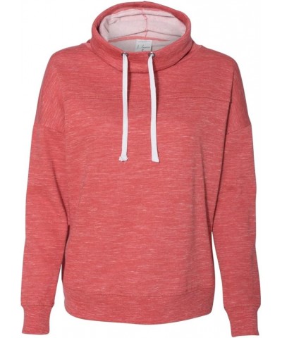 8674 Women's Melange Fleece Striped Sleeve Hooded Pullover Red $20.05 Hoodies & Sweatshirts