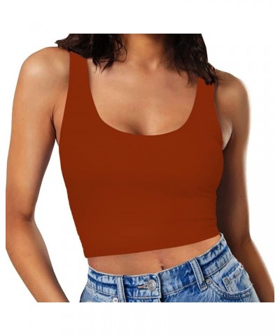 Women’s Sexy Sleeveless Crop Tops Double Layer Scoop Neck Cropped Tank Top Rusty Red $11.19 Tanks