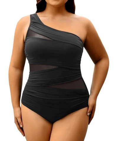 Plus Size One Piece Swimsuit for Women Tummy Control Bathing Suits One Shoulder Swimwear Black -1 $19.27 Swimsuits