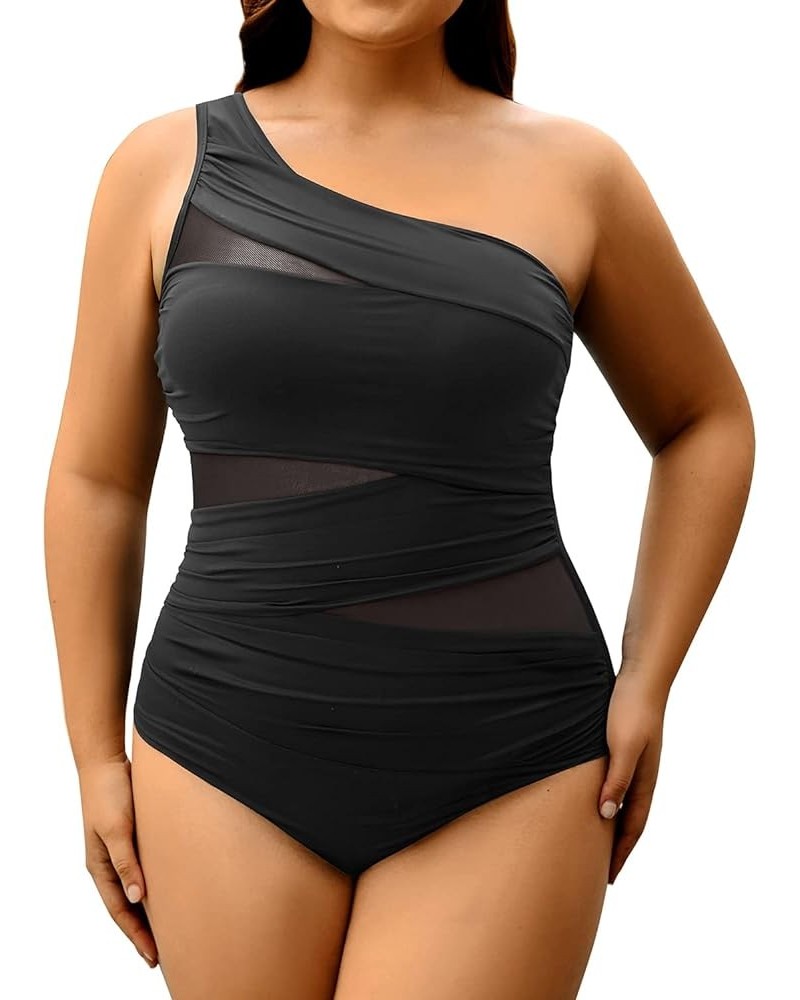 Plus Size One Piece Swimsuit for Women Tummy Control Bathing Suits One Shoulder Swimwear Black -1 $19.27 Swimsuits