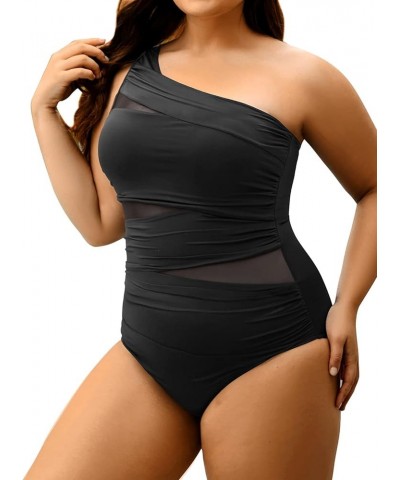 Plus Size One Piece Swimsuit for Women Tummy Control Bathing Suits One Shoulder Swimwear Black -1 $19.27 Swimsuits