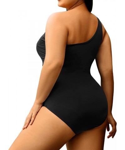 Plus Size One Piece Swimsuit for Women Tummy Control Bathing Suits One Shoulder Swimwear Black -1 $19.27 Swimsuits