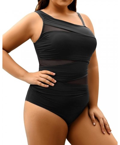 Plus Size One Piece Swimsuit for Women Tummy Control Bathing Suits One Shoulder Swimwear Black -1 $19.27 Swimsuits