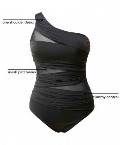 Plus Size One Piece Swimsuit for Women Tummy Control Bathing Suits One Shoulder Swimwear Black -1 $19.27 Swimsuits