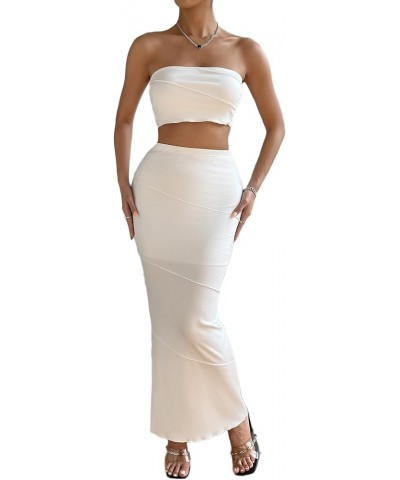 Women's 2 Piece Outfit Sleeveless Tube Top and Long Bodycon Maxi Skirt Sets White $17.04 Suits