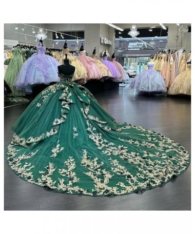 Gorgeous Strapless Beaded Quinceanera Dresses Ball Gown Puffy Lace Prom Dresses with Train Floral Sweet 15 16 Dresses Champag...