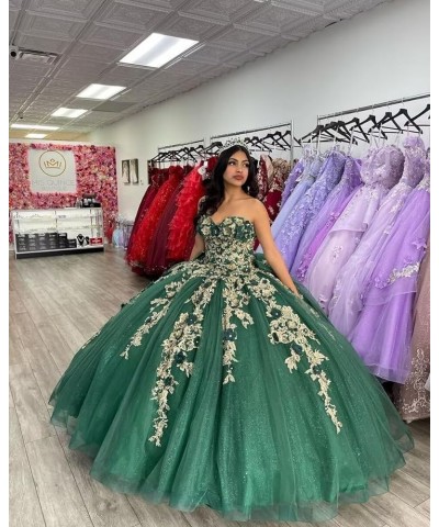 Gorgeous Strapless Beaded Quinceanera Dresses Ball Gown Puffy Lace Prom Dresses with Train Floral Sweet 15 16 Dresses Champag...