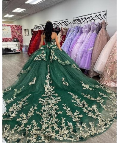 Gorgeous Strapless Beaded Quinceanera Dresses Ball Gown Puffy Lace Prom Dresses with Train Floral Sweet 15 16 Dresses Champag...