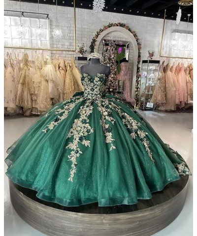 Gorgeous Strapless Beaded Quinceanera Dresses Ball Gown Puffy Lace Prom Dresses with Train Floral Sweet 15 16 Dresses Champag...