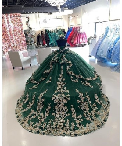 Gorgeous Strapless Beaded Quinceanera Dresses Ball Gown Puffy Lace Prom Dresses with Train Floral Sweet 15 16 Dresses Champag...