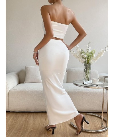 Women's 2 Piece Outfit Sleeveless Tube Top and Long Bodycon Maxi Skirt Sets White $17.04 Suits