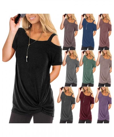 Trendy Tops for Women,Comfy Twist Knot Tunics Tops Blouses Tshirts D-sky Blue $3.32 Tops